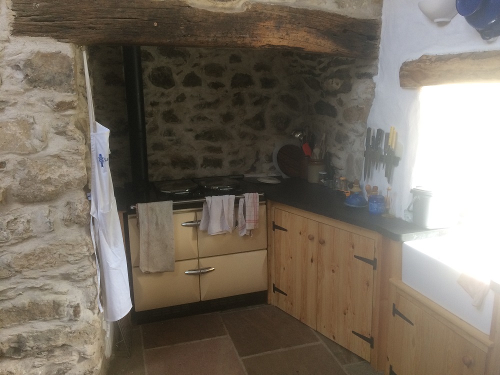 Restored cottage kitchen, aga range cooker. Ffynnon cottage, LNB Construction restoration project pembrokeshire Wales