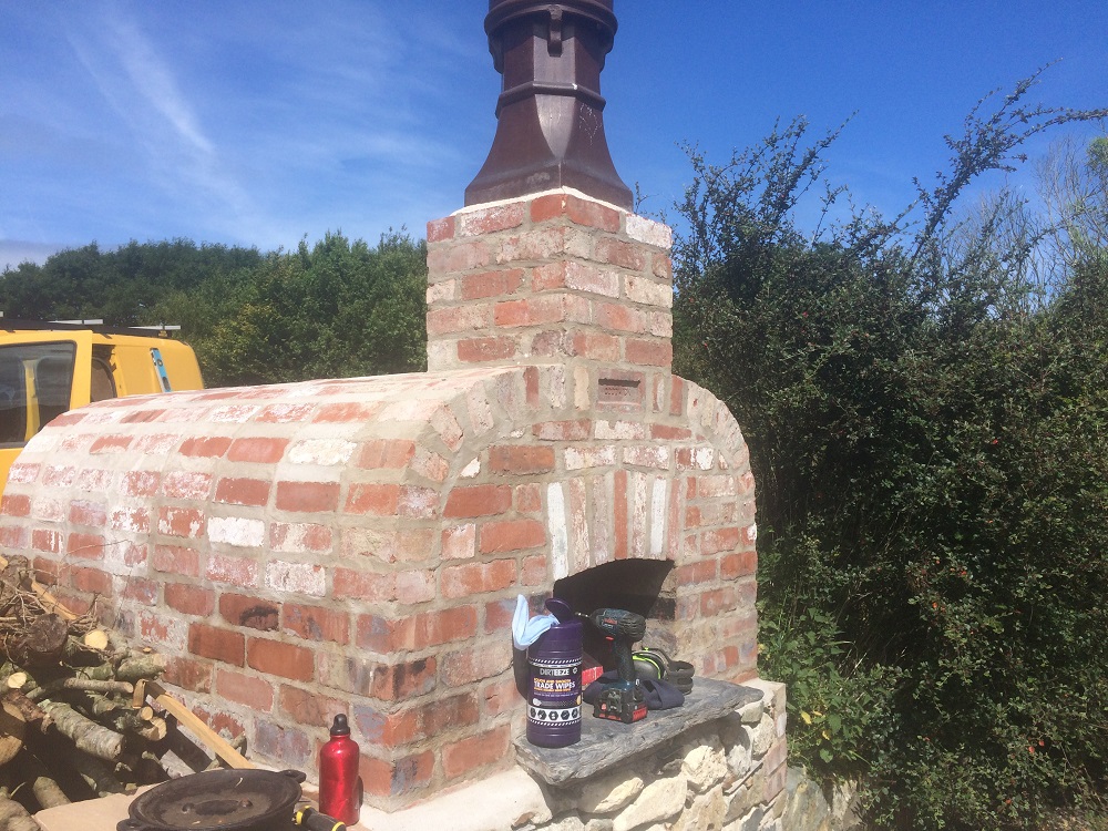 Locally sourced materials used to built this brick built pizza oven at Fffynnon Clun. A restored cottage home, LNB Construction Pembrokeshire Wales