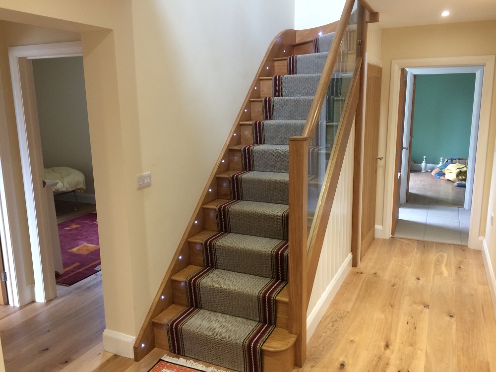 Natural Wood Stairs staircase, in New Build Min Y Mor, Porthgain Pembrokeshire